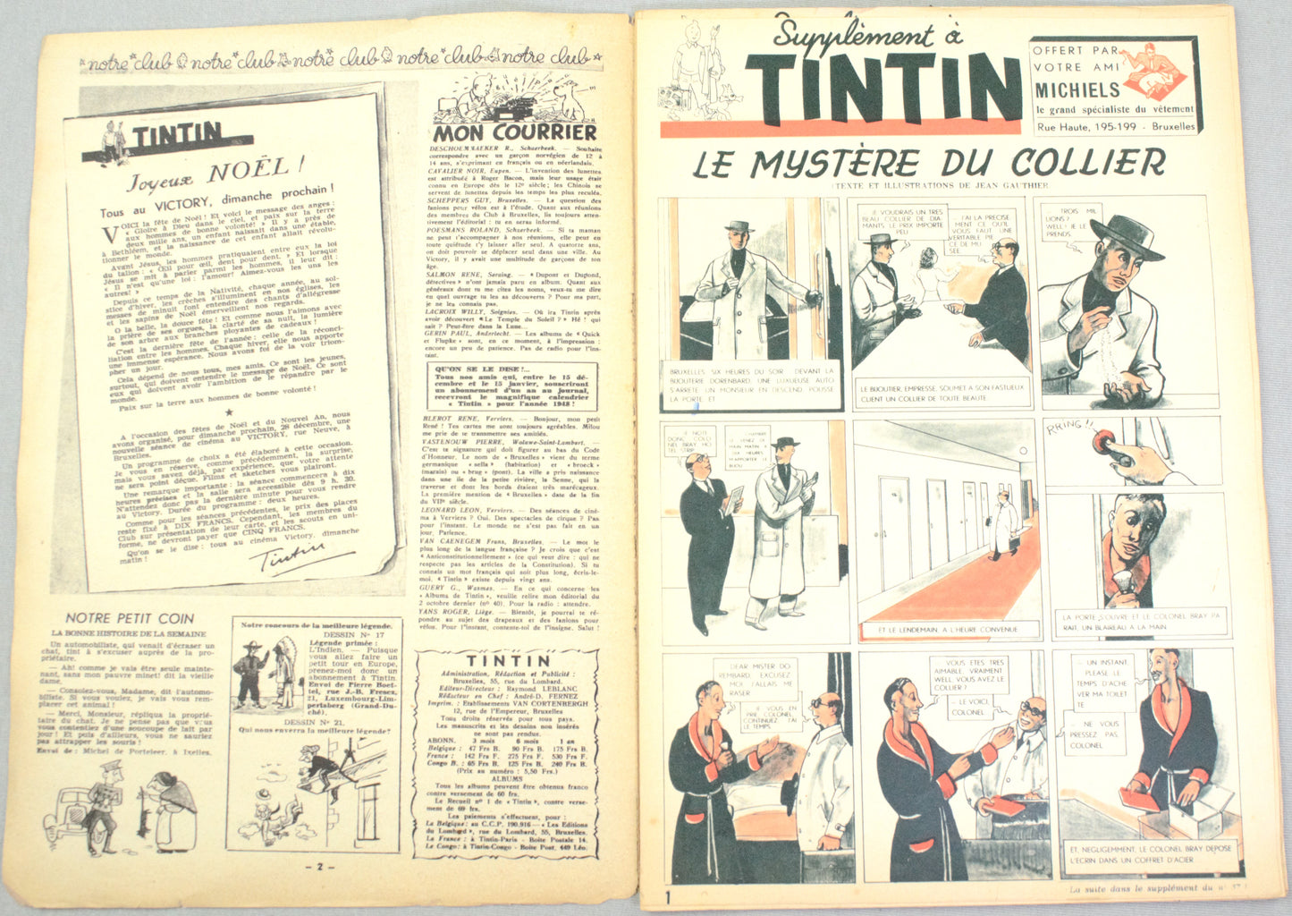 JOURNAL TINTIN Issue 52: 1947 Herge Christmas Cover Edition Vintage Comic EO Couverture