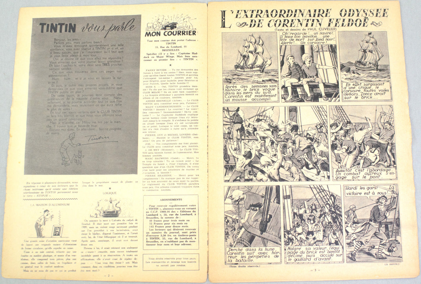 Journal Tintin Issue 5: 1946 Herge Cover Edition Originale Vintage Comic EO