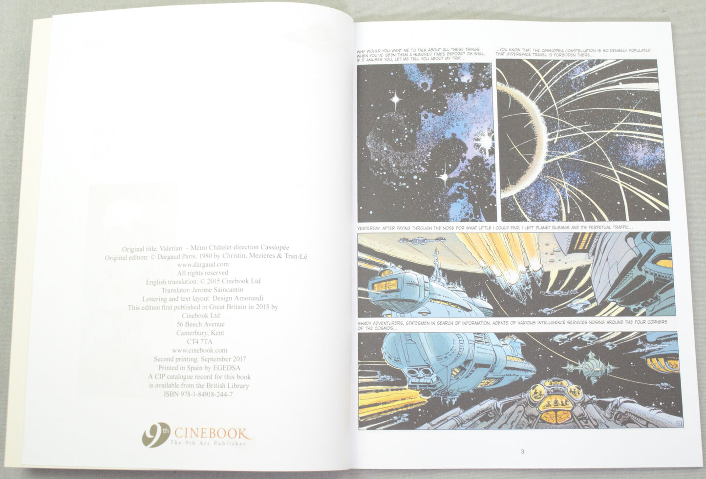 Valerian Volume 9 - "Châtelet Station, Destination Cassiopeia" Cinebook Paperback Comic Book by Mezieres & Christin