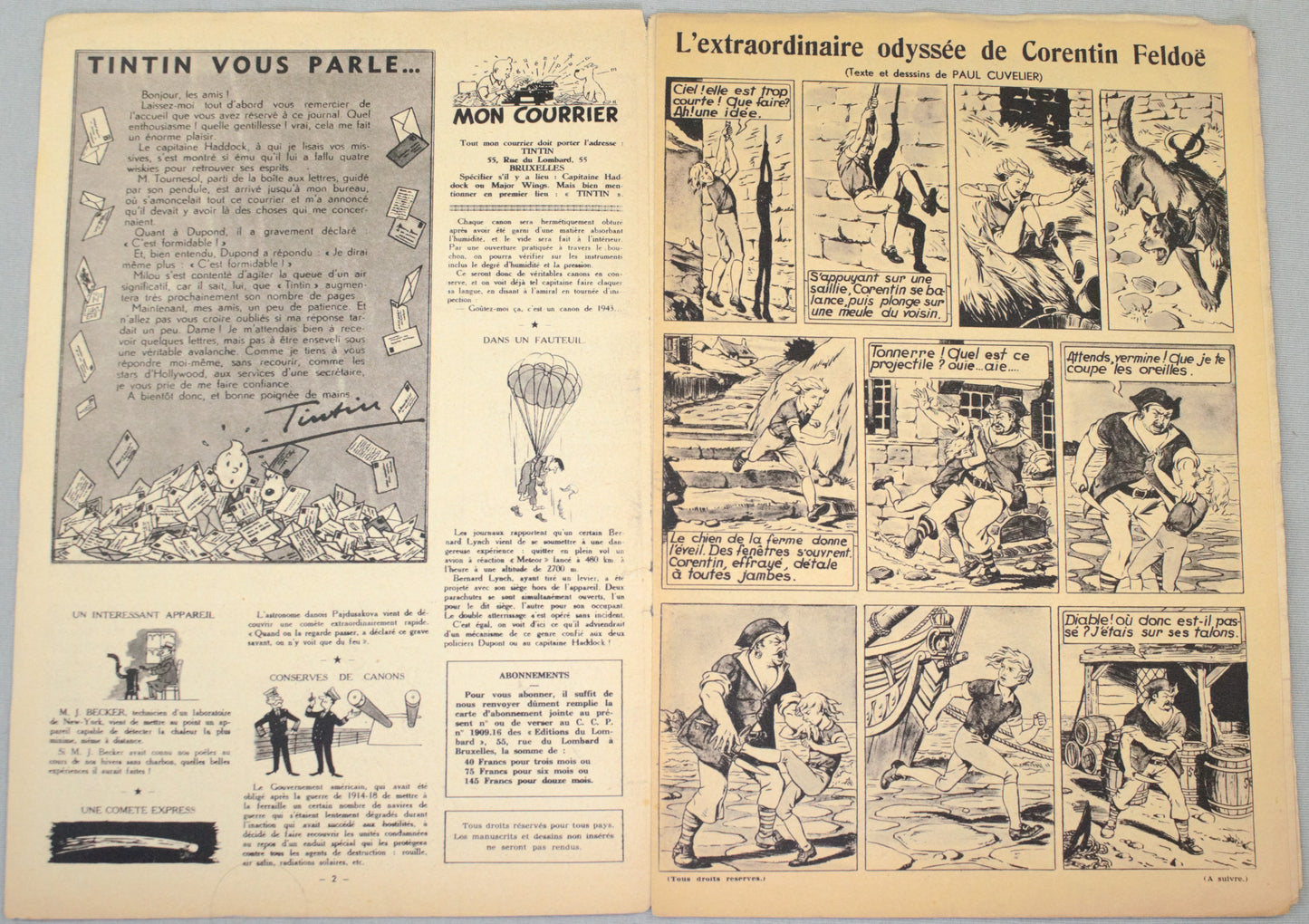 Journal Tintin Issue 2: 1946 Edgar P.Jacobs Cover Edition Originale Vintage Comic EO
