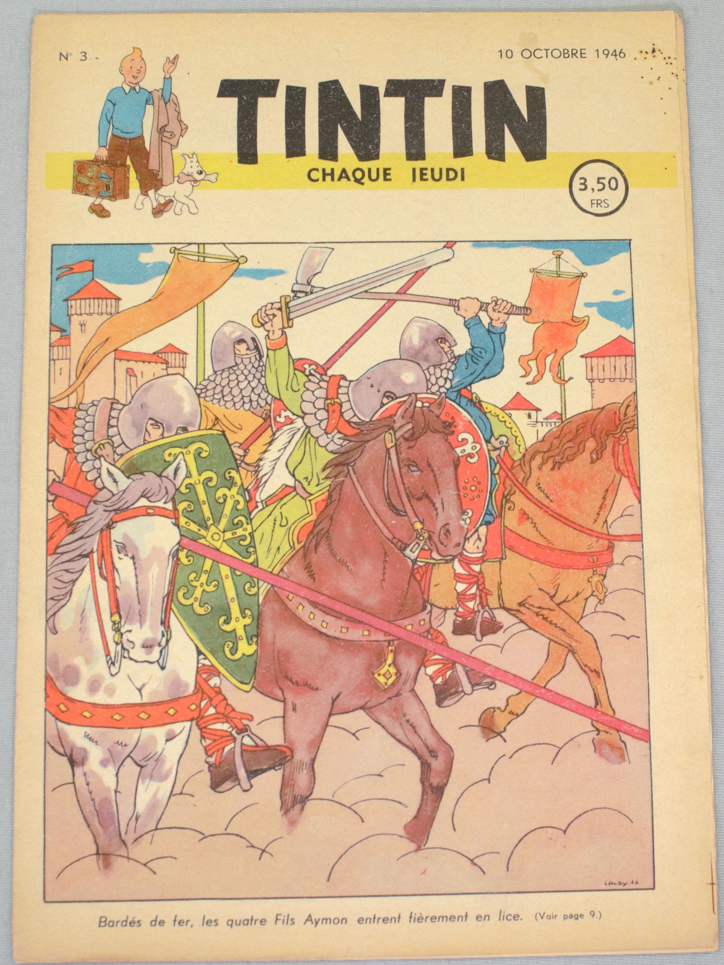 Journal Tintin Issue 3: 1946 J.Laudy Cover Edition Originale Vintage Comic EO