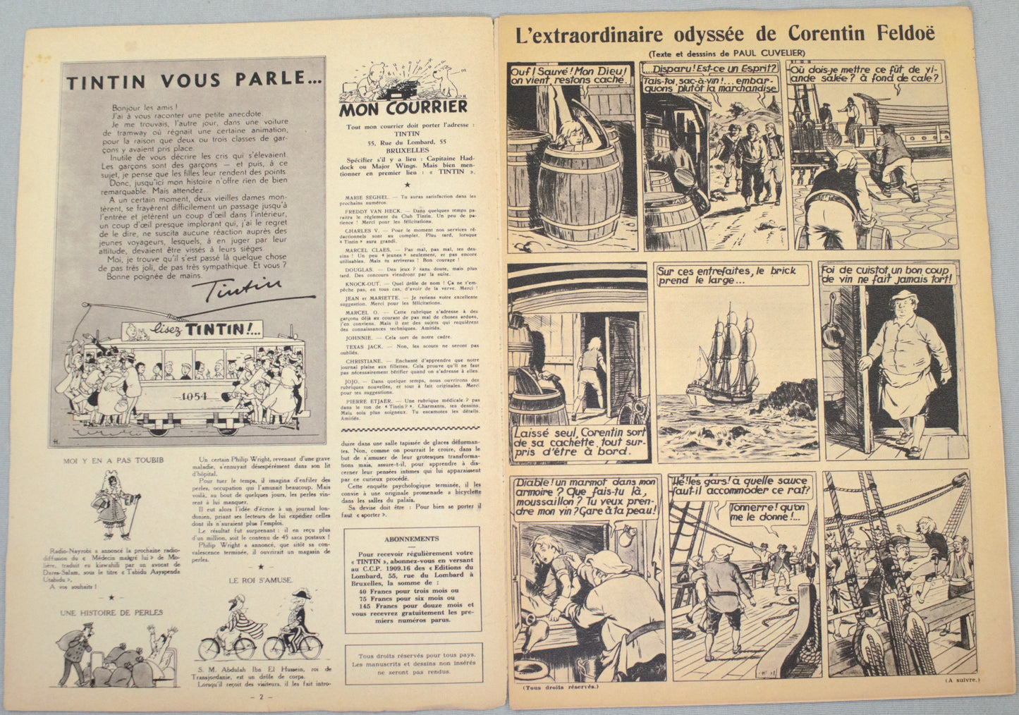 Journal Tintin Issue 3: 1946 J.Laudy Cover Edition Originale Vintage Comic EO