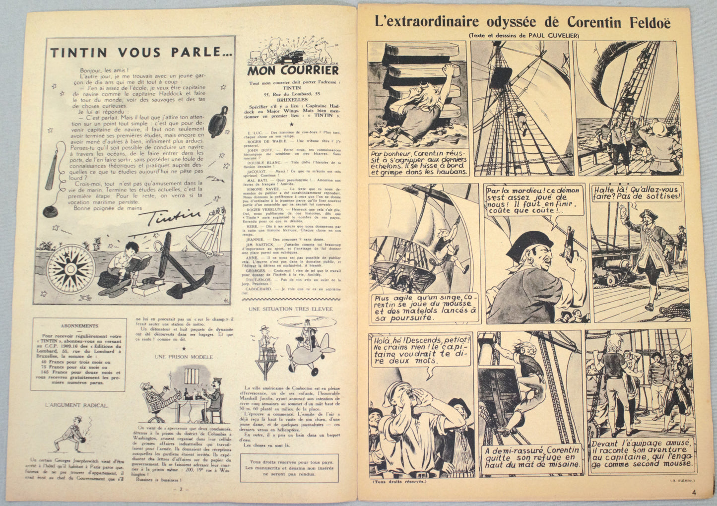Journal Tintin Issue 4: 1946 Cover Edition Originale Vintage Comic EO