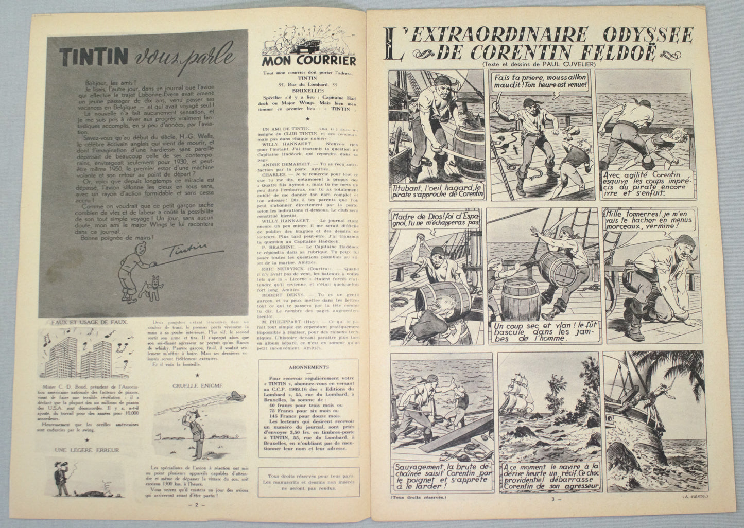 Journal Tintin Issue 7: 1946 J. Laudy  Cover Edition Originale Vintage Comic EO