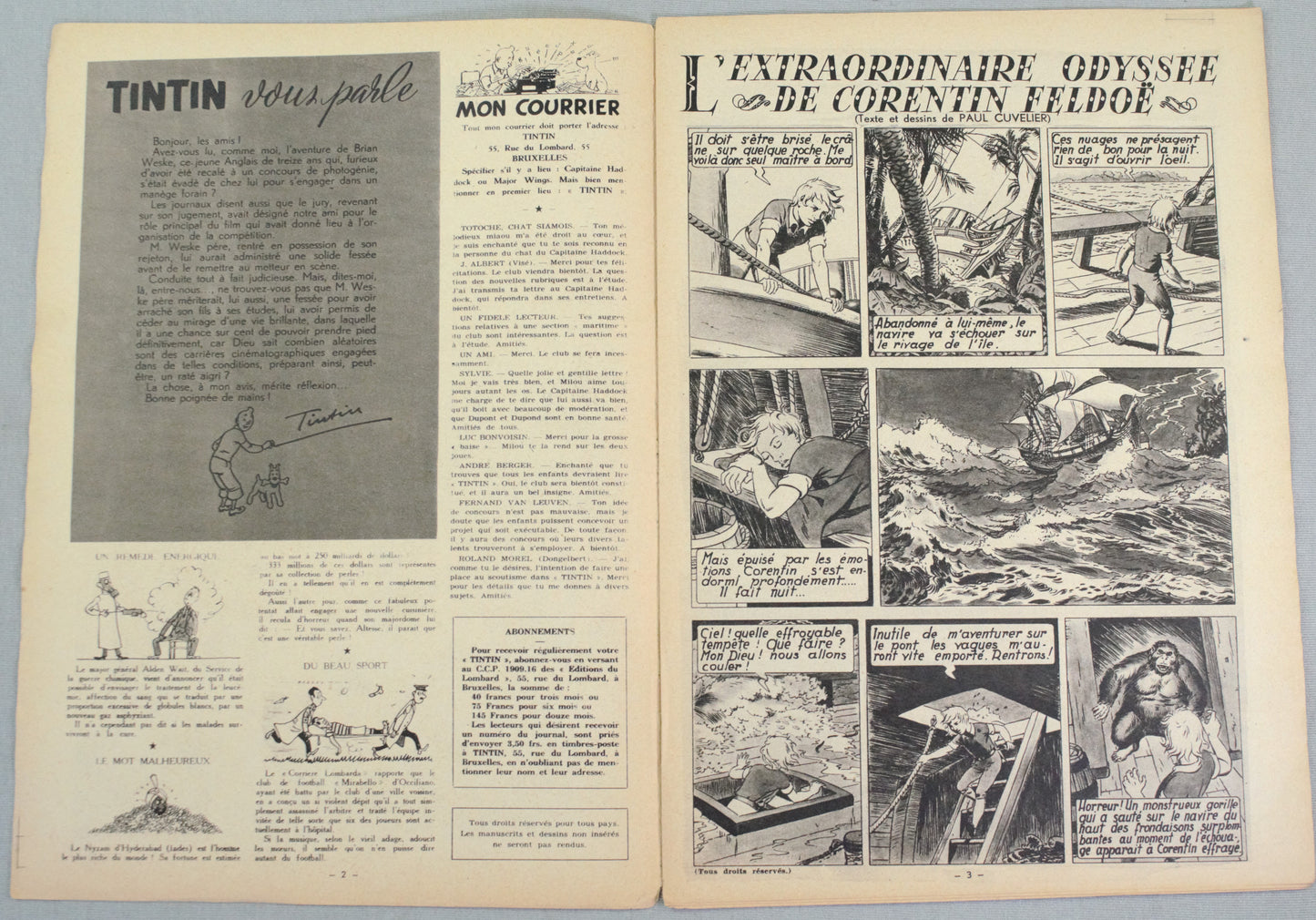 Journal Tintin Issue 8: 1946 Cover Edition Originale Vintage Comic EO