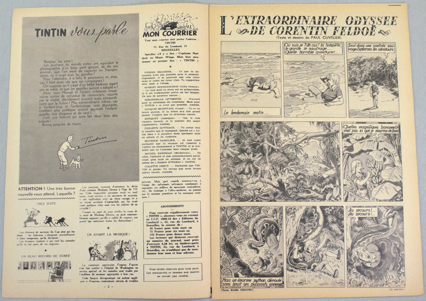 Journal Tintin Issue 10: 1946 Edgar. P Jacobs Cover Edition Originale Vintage Comic EO