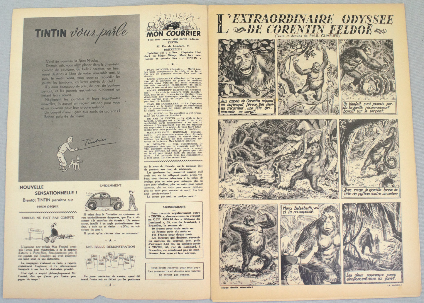 Journal Tintin Issue 11: 1946 Cover Edition Originale Vintage Comic EO