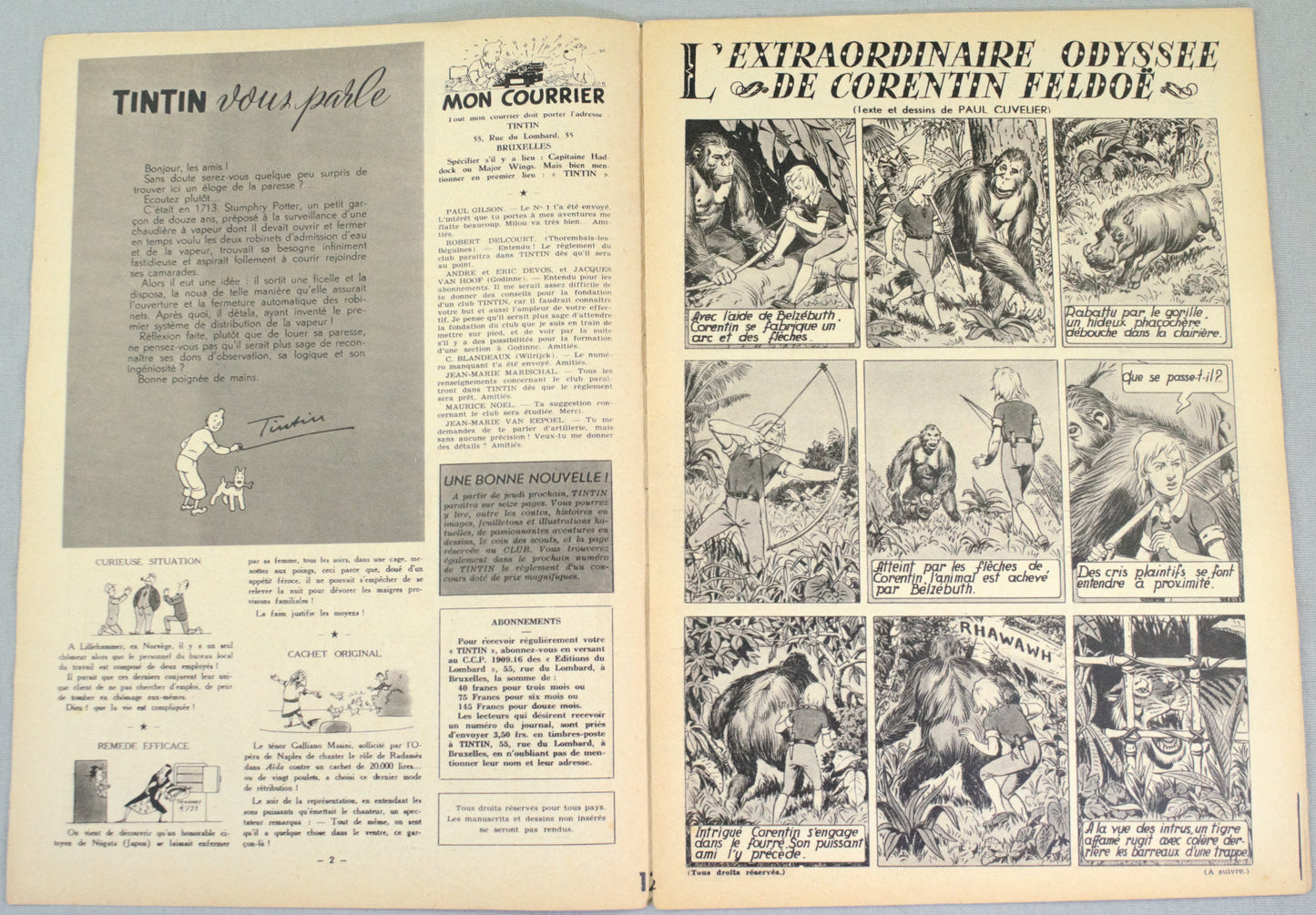 Journal Tintin Issue 12: 1946 J. Laudy Cover Edition Originale Vintage Comic EO
