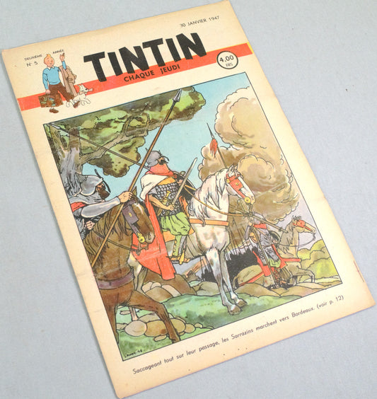 JOURNAL TINTIN Issue 5: January 30th 1947 Jacques Laudy Cover Edition Vintage Comic EO Couverture