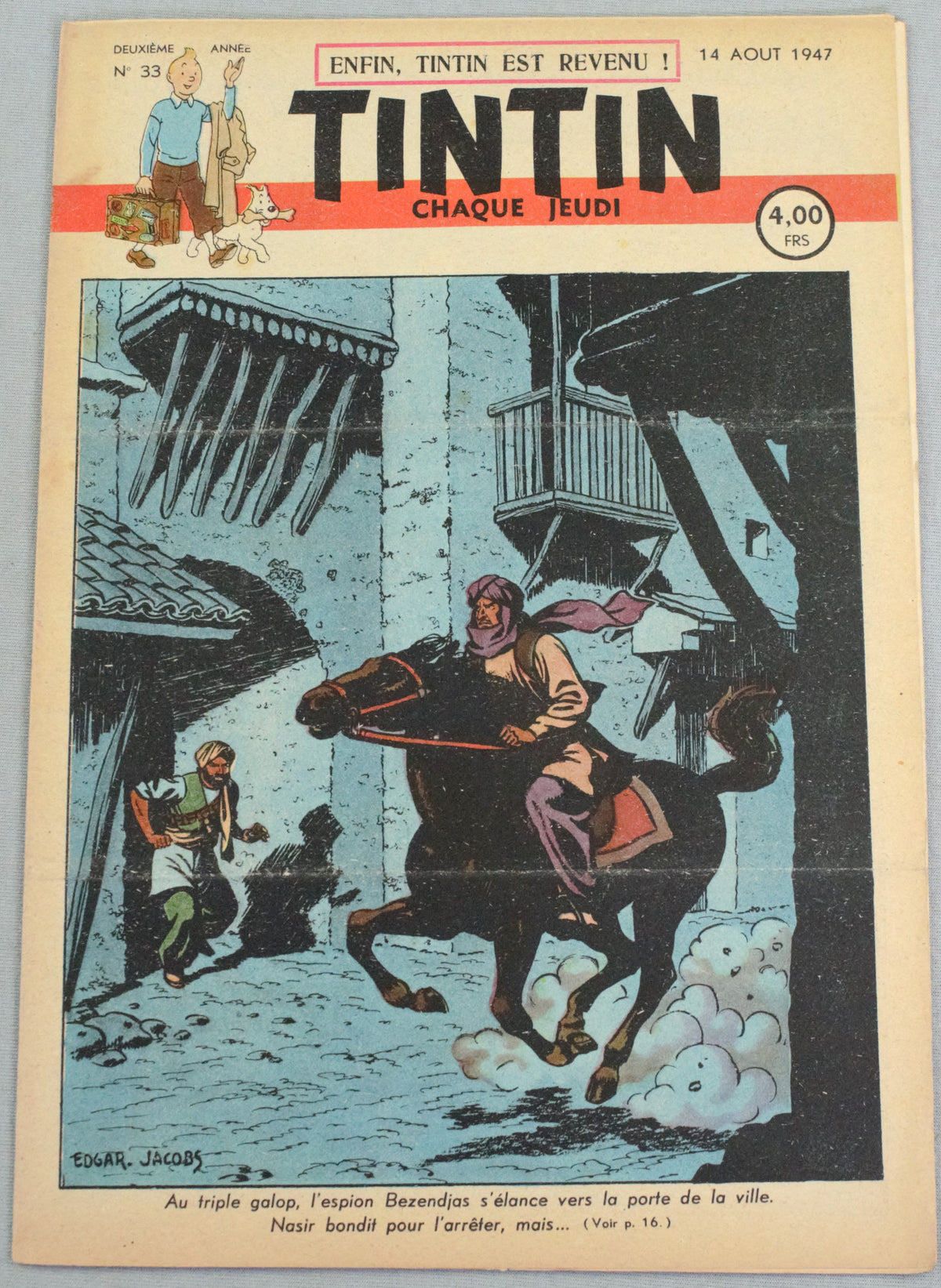 JOURNAL TINTIN Issue 33: August 14th 1947 Edgar P. Jacobs Cover Edition Vintage Comic EO Couverture
