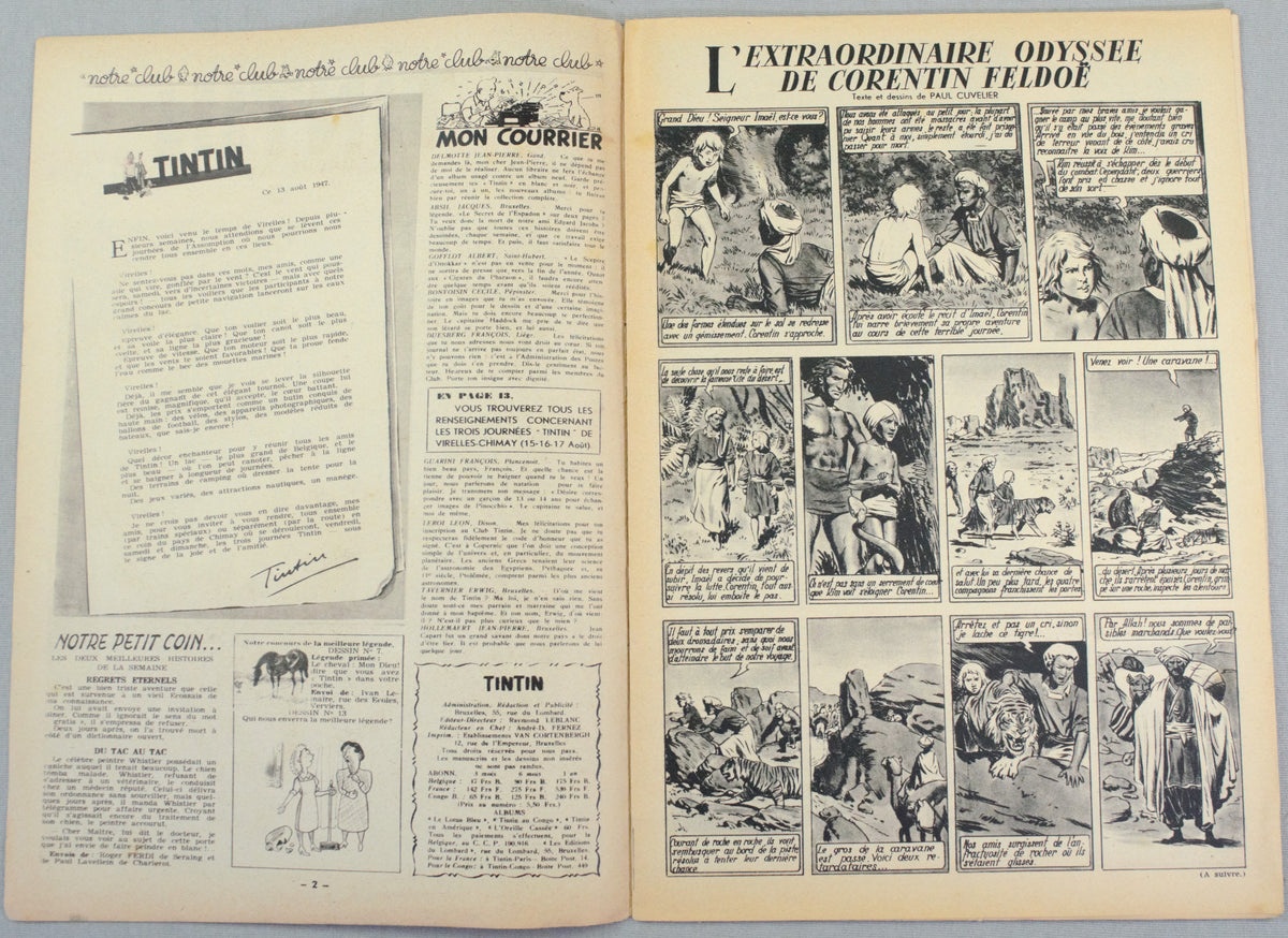 JOURNAL TINTIN Issue 33: August 14th 1947 Edgar P. Jacobs Cover Edition Vintage Comic EO Couverture