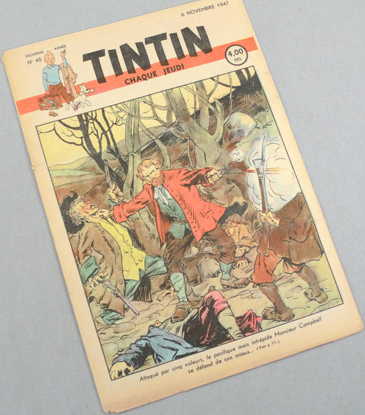 JOURNAL TINTIN Issue 45: November 6th 1947 Jacques Laudy Cover Edition Vintage Comic EO Couverture