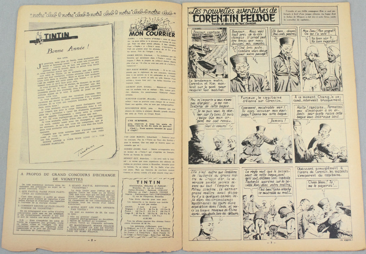 Journal Tintin Issue 1: January 1st 1948 Jacques Laudy Cover Edition Vintage Comic EO Couverture