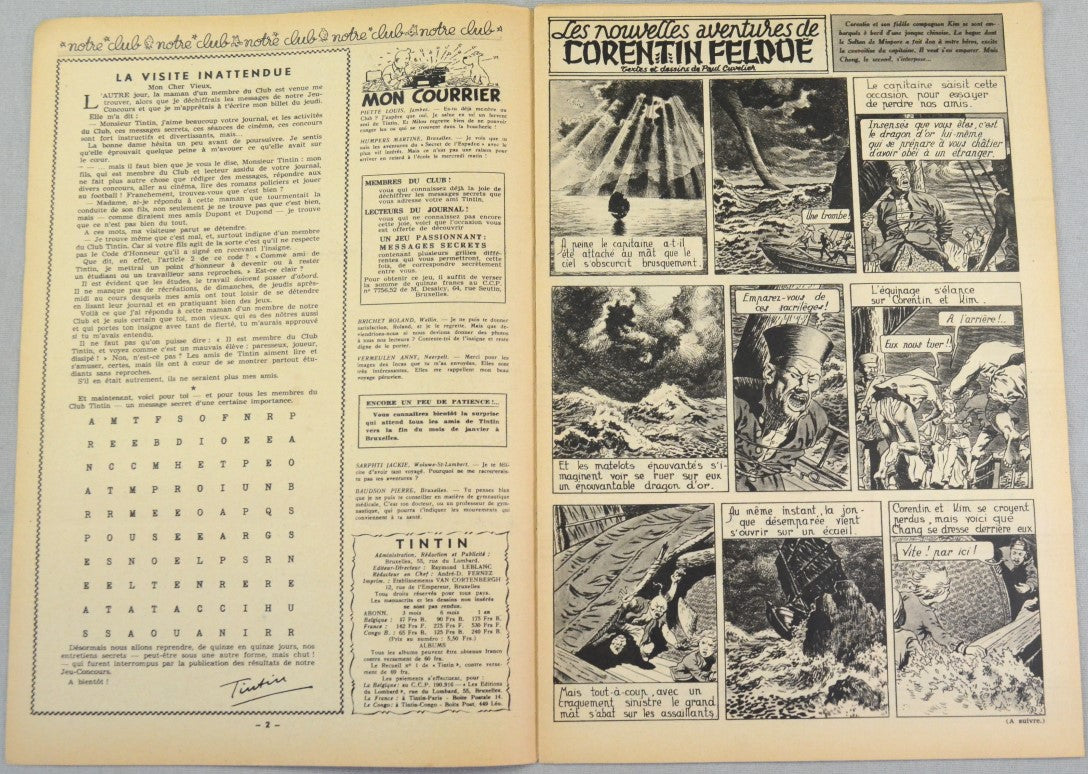 Journal Tintin Issue 2: January 8th 1948 Edgar P. Jacobs Cover Edition Vintage Comic EO Couverture