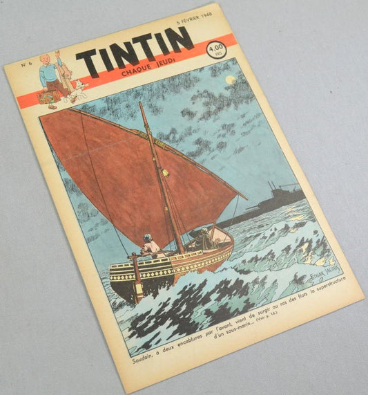 Journal Tintin Issue 6: Febuary 5th 1948 Edgar P. Jacobs Cover Edition Vintage Comic EO Couverture