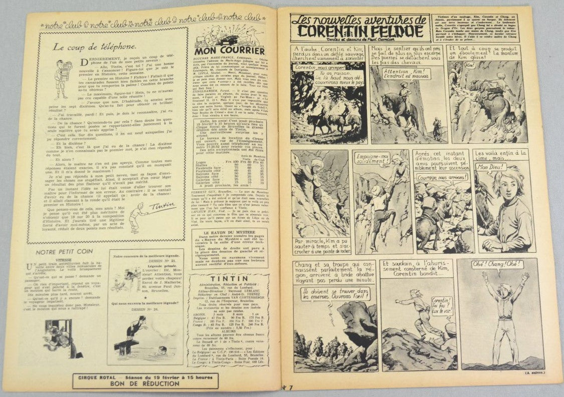 Journal Tintin Issue 7: February 12th 1948 Edgar P. Jacobs Cover Edition Vintage Comic EO Couverture