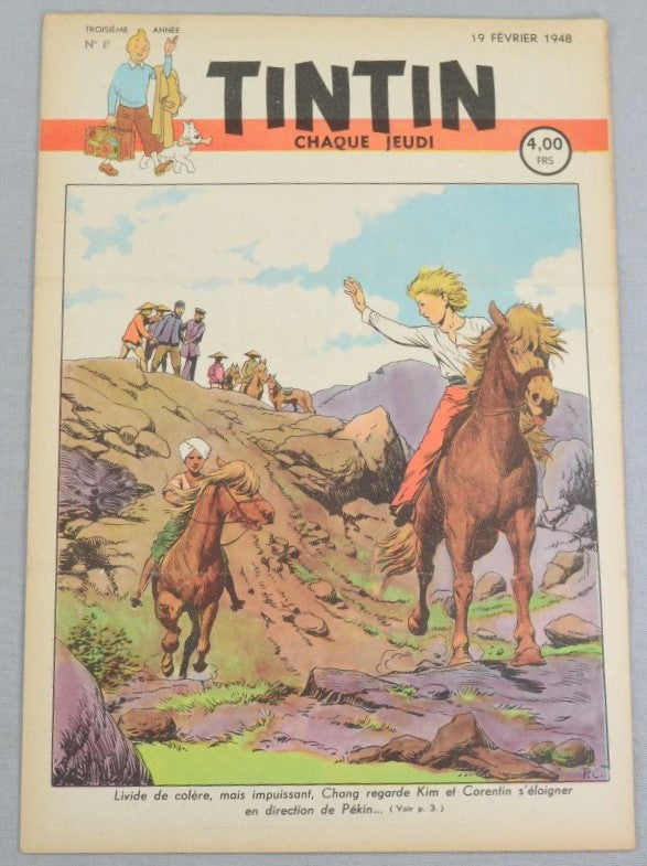 Journal Tintin Issue 8: February 19th 1948 Paul Cuvelier Cover Edition Vintage Comic EO Couverture