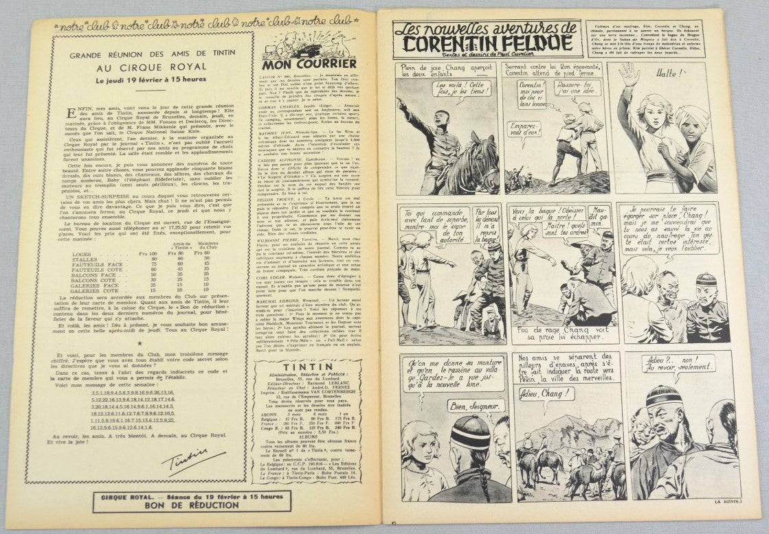 Journal Tintin Issue 8: February 19th 1948 Paul Cuvelier Cover Edition Vintage Comic EO Couverture