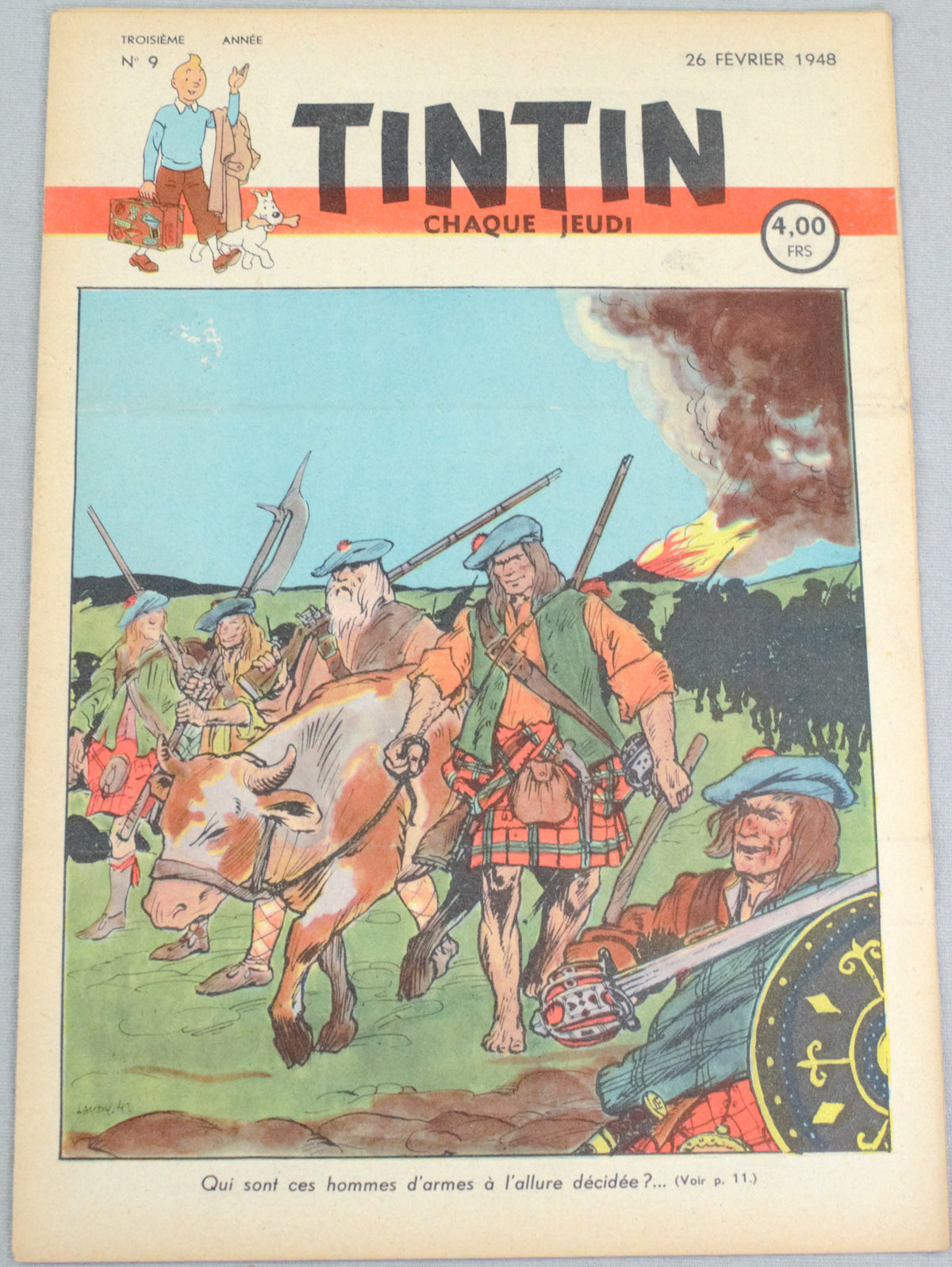 Journal Tintin Issue 9: February 26th 1948 Jacques Laudy Cover Edition Vintage Comic EO Couverture