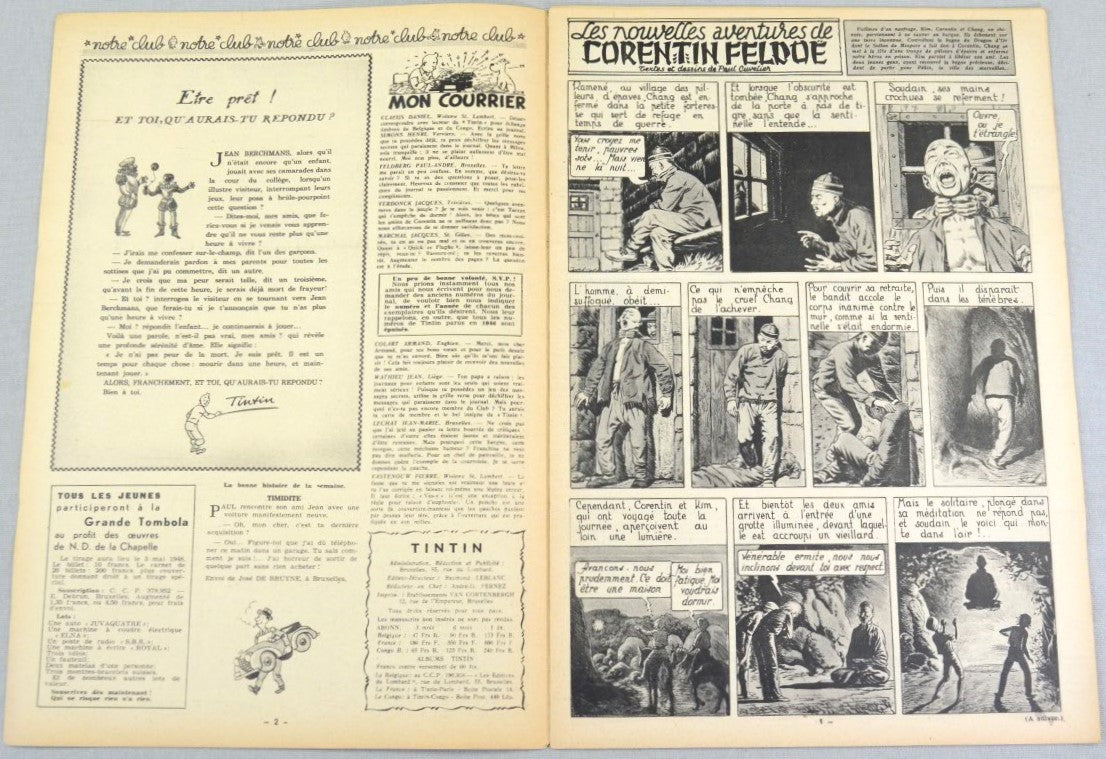 Journal Tintin Issue 9: February 26th 1948 Jacques Laudy Cover Edition Vintage Comic EO Couverture