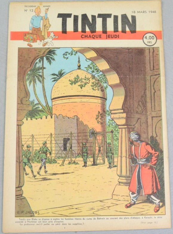 Journal Tintin Issue 12: March 18th 1948 Edgar P. Jacobs Cover Edition Vintage Comic EO Couverture