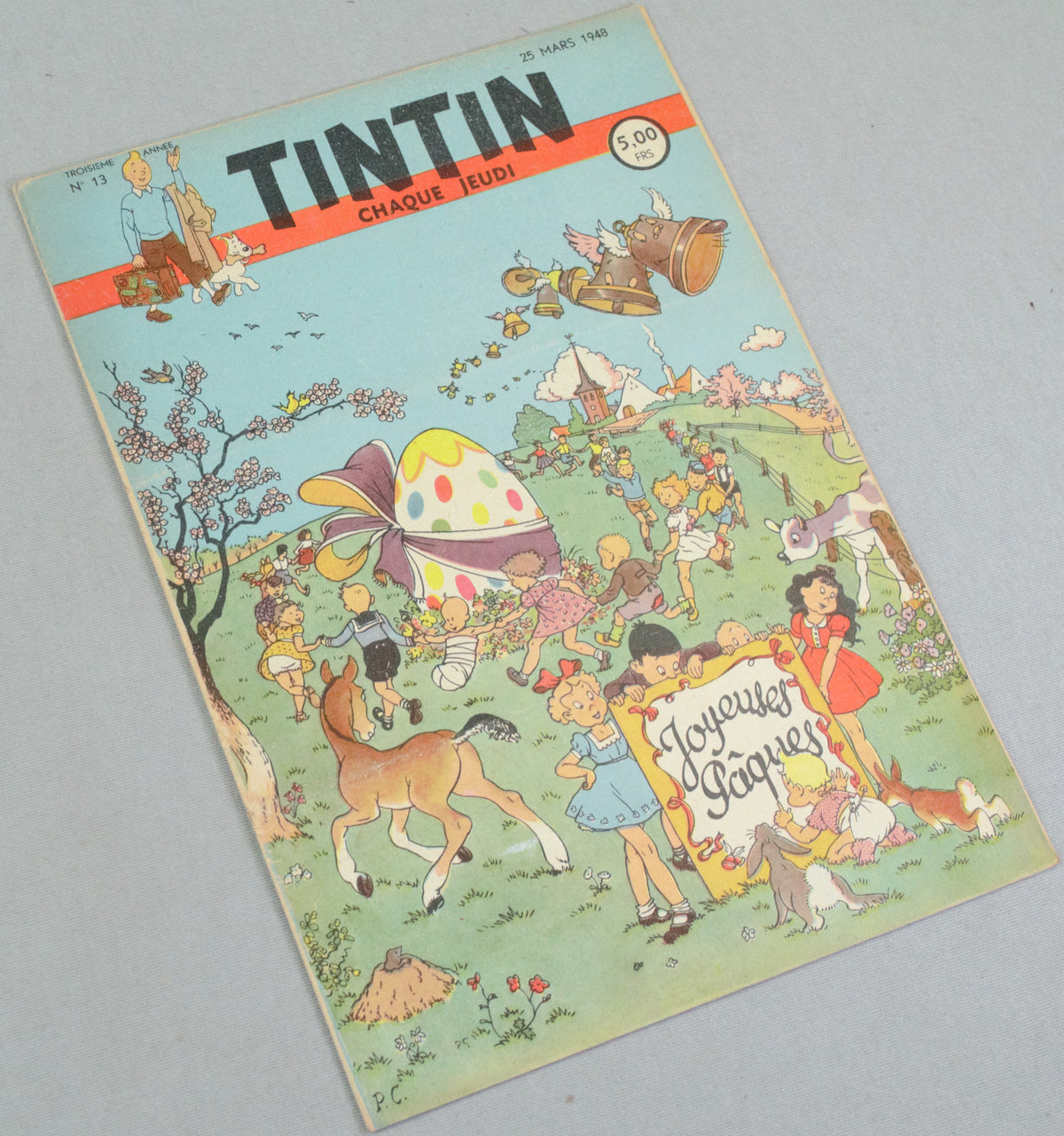 Journal Tintin Issue 13: March 25th 1948 Paul Cuvelier Cover Edition Vintage Comic EO Couverture