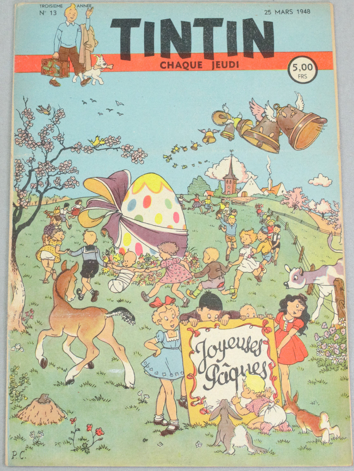 Journal Tintin Issue 13: March 25th 1948 Paul Cuvelier Cover Edition Vintage Comic EO Couverture