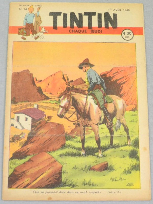 Journal Tintin Issue 14: April 1st 1948 Le Rallic Cover Edition Vintage Comic EO Couverture