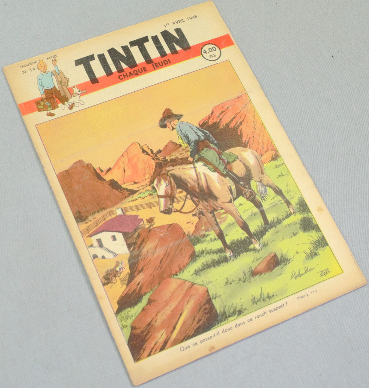 Journal Tintin Issue 14: April 1st 1948 Le Rallic Cover Edition Vintage Comic EO Couverture