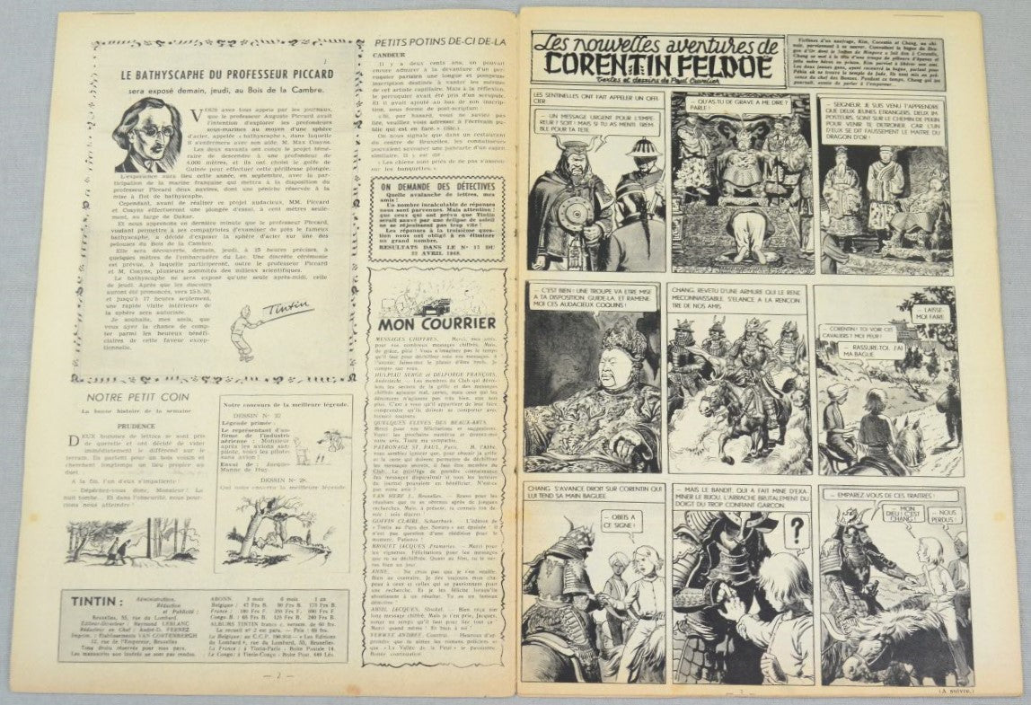 Journal Tintin Issue 14: April 1st 1948 Le Rallic Cover Edition Vintage Comic EO Couverture
