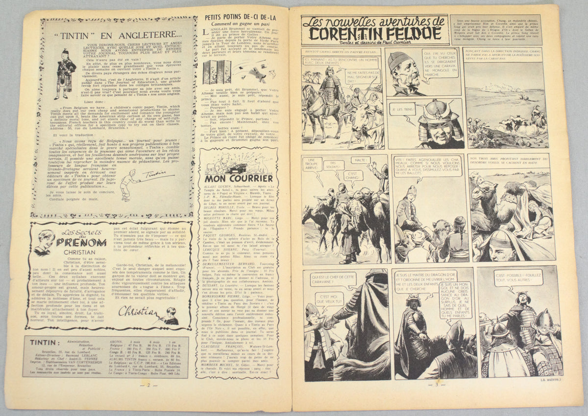 Journal Tintin Issue 21: May 20th 1948 Paul Cuvelier Cover Edition Vintage Comic EO Couverture