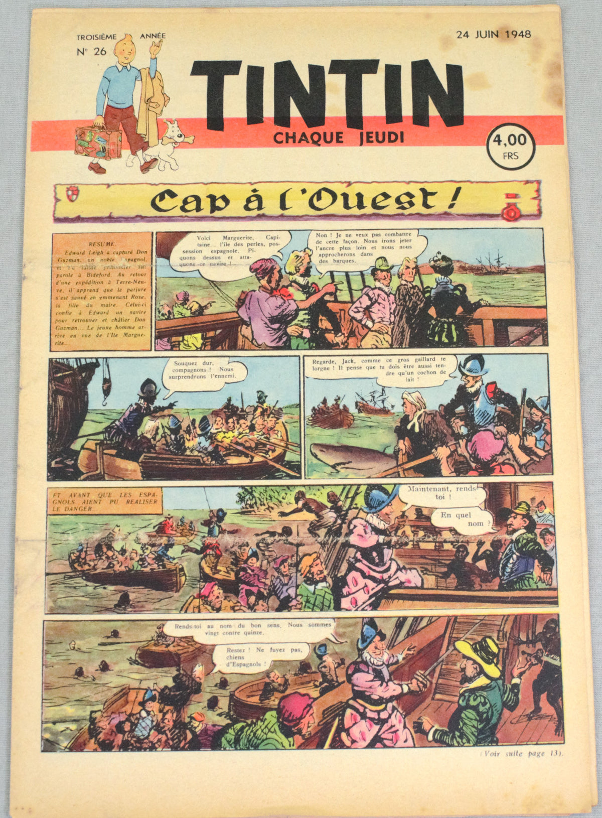 Journal Tintin Issue 26: June 24th 1948 Cover Edition Vintage Comic EO Couverture