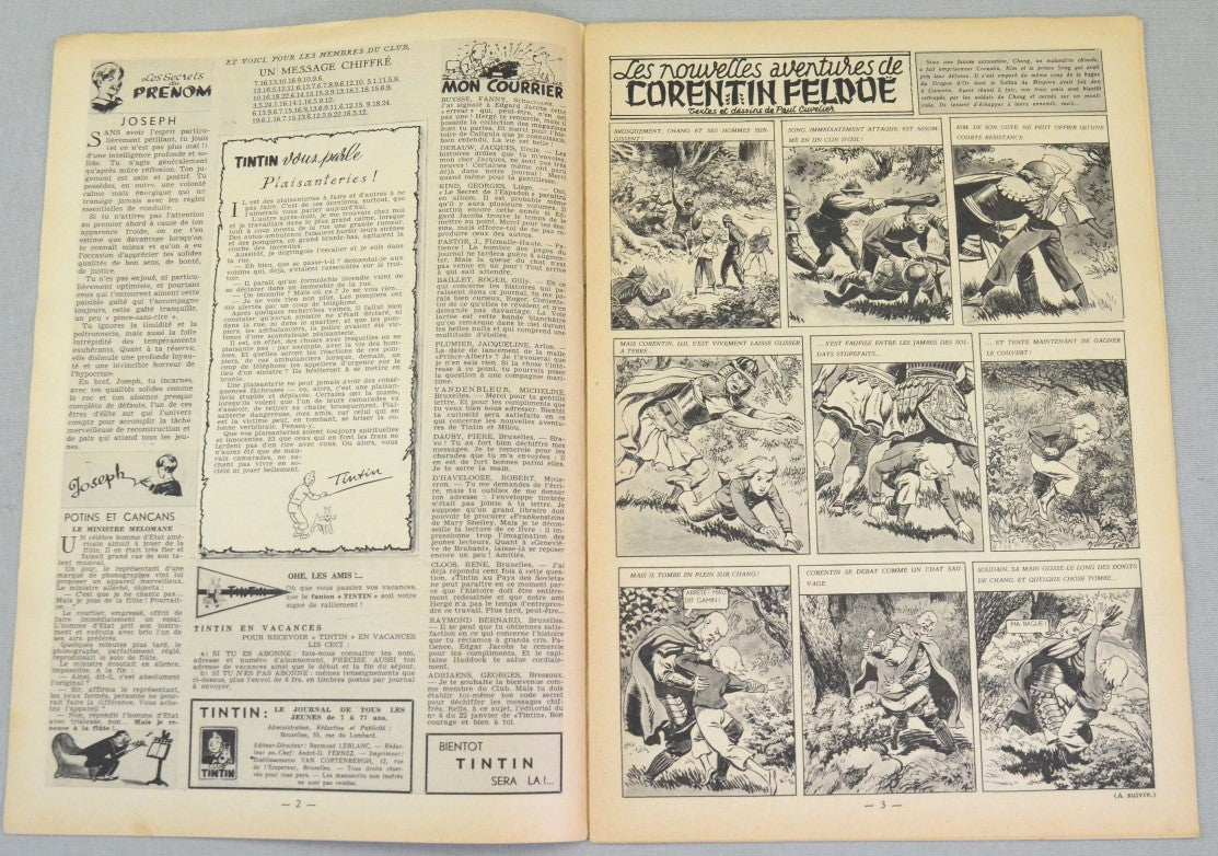 Journal Tintin Issue 33: August 12th 1948 Husy Cover Edition Vintage Comic EO Couverture