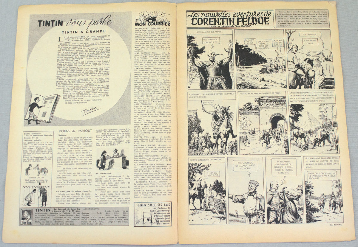 Journal Tintin Issue 38: September 16th 1948 Le Rallic Cover Edition Vintage Comic EO Couverture