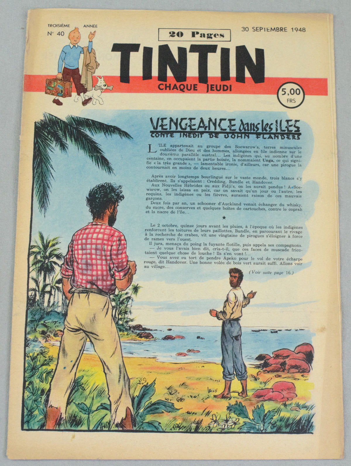 Journal Tintin Issue 40: September 30th 1948 Cover Edition Vintage Comic EO Couverture