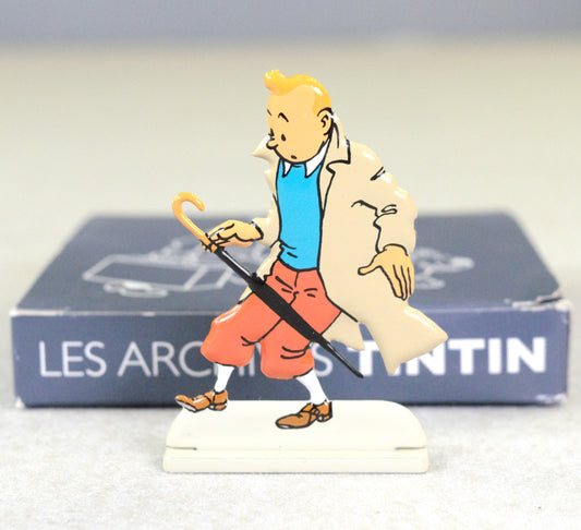 Archives Moulinsart 2D Metal Figurine: Tintin holds Umbrella Sunflower Affair Relief Figure/Model