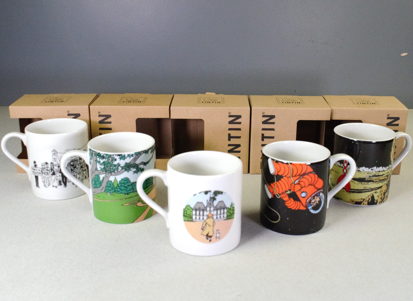 Moulinsart Tintin Scene Mugs x5 Moon/Mansion 2022 FULL SET Cups