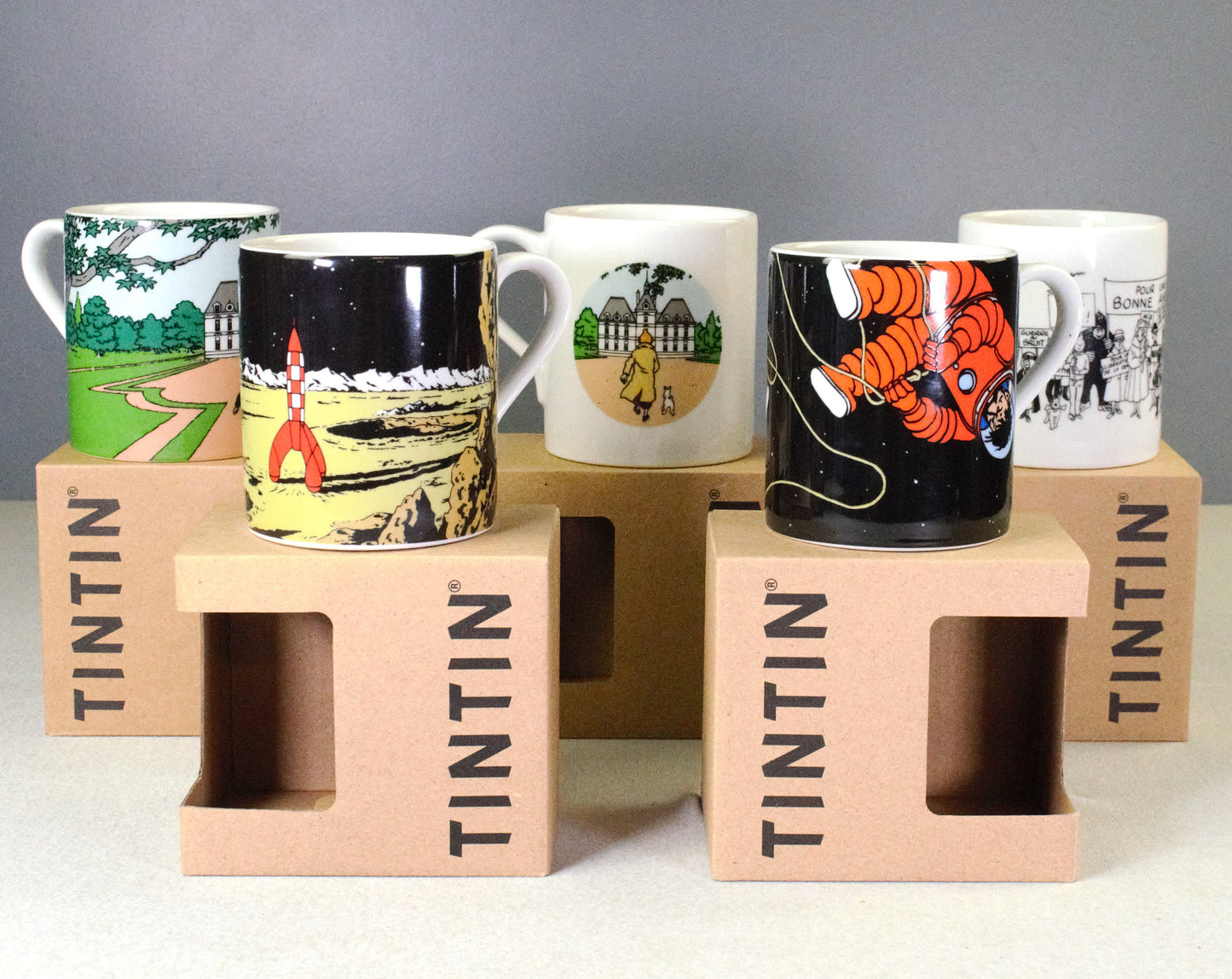 Moulinsart Tintin Scene Mugs x5 Moon/Mansion 2022 FULL SET Cups