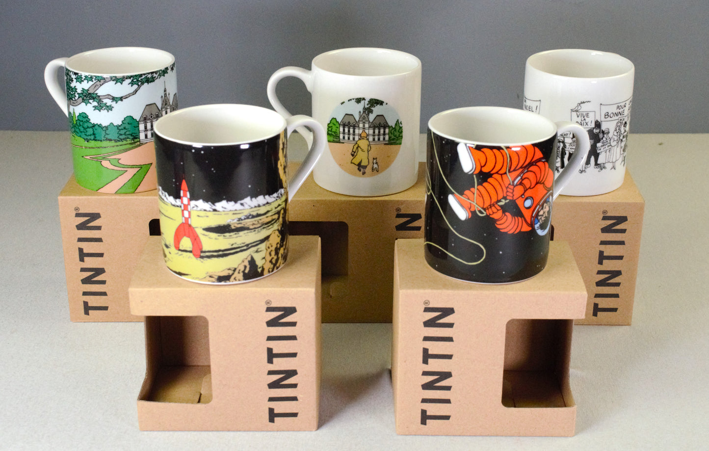 Moulinsart Tintin Scene Mugs x5 Moon/Mansion 2022 FULL SET Cups