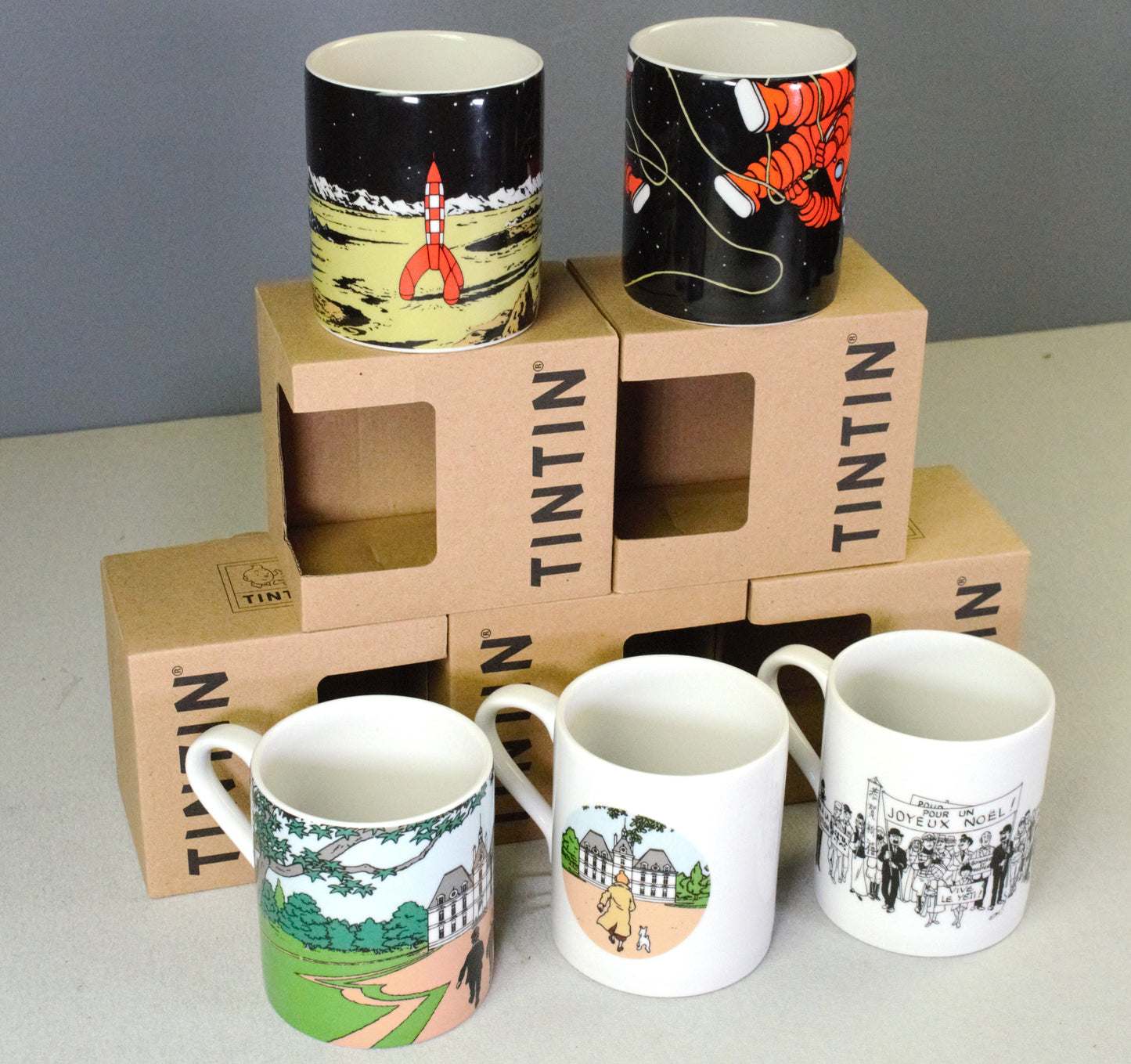 Moulinsart Tintin Scene Mugs x5 Moon/Mansion 2022 FULL SET Cups