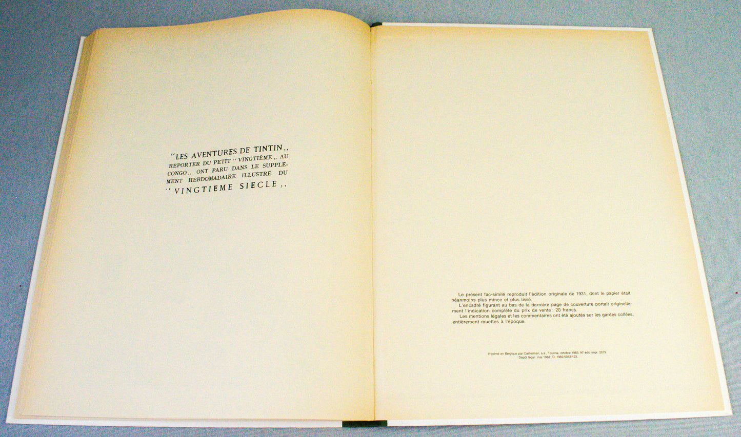 Tintin Au Congo B&W Facsimile 1st Alternate Cover Edition HB Casterman 1982 French EO Noir Blanc
