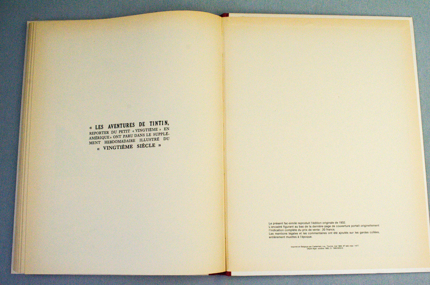 Tintin En Amerique Alternative Cover - Rare B&W Facsimile 1st Edition - 1983 French EO Noire Blanc