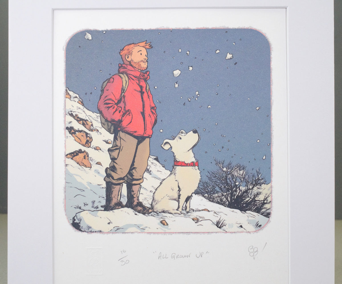 Tintin & Snowy "All Grown Up" Boopwerx Authentic A4 Print with Board Frame Signed