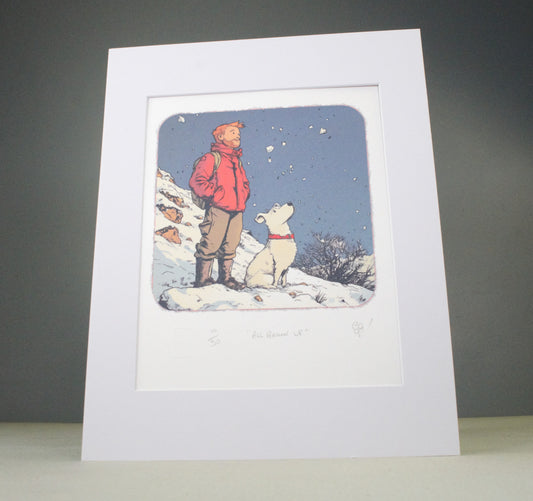 Tintin & Snowy "All Grown Up" Boopwerx Authentic 28x36cm Print with Board Frame Signed