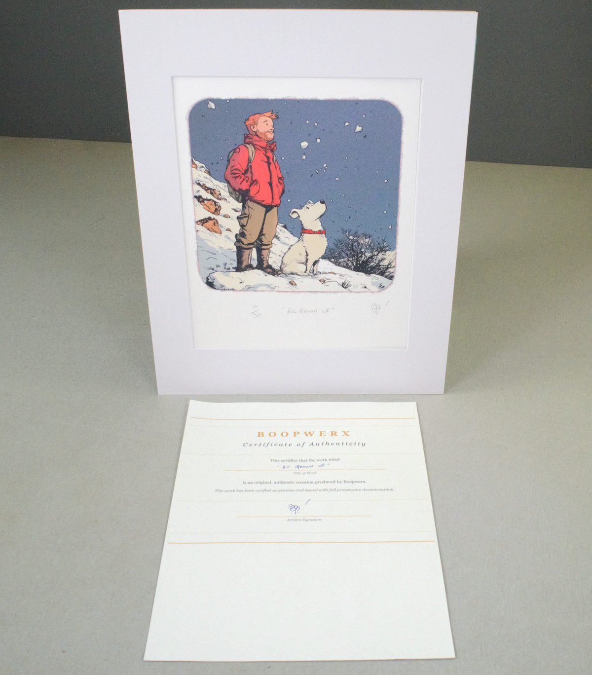 Tintin & Snowy "All Grown Up" Boopwerx Authentic A4 Print with Board Frame Signed