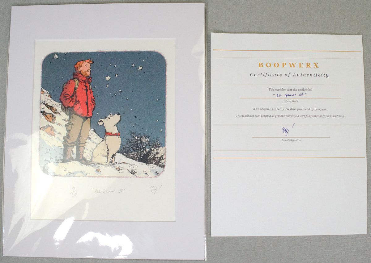 Tintin & Snowy "All Grown Up" Boopwerx Authentic A4 Print with Board Frame Signed