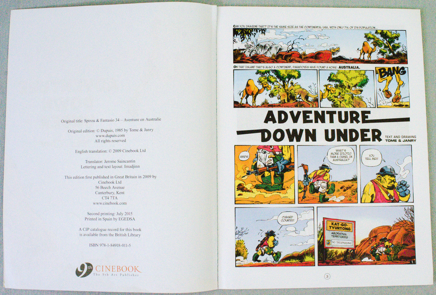 Spirou & Fantasio Volume 1 (Adventure Down Under) - Uk Cinebook Paperback Edition