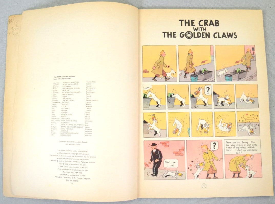 Crab with the Golden Claws Methuen 1972 1st UK Paperback Edition Rare Tintin Book Herge