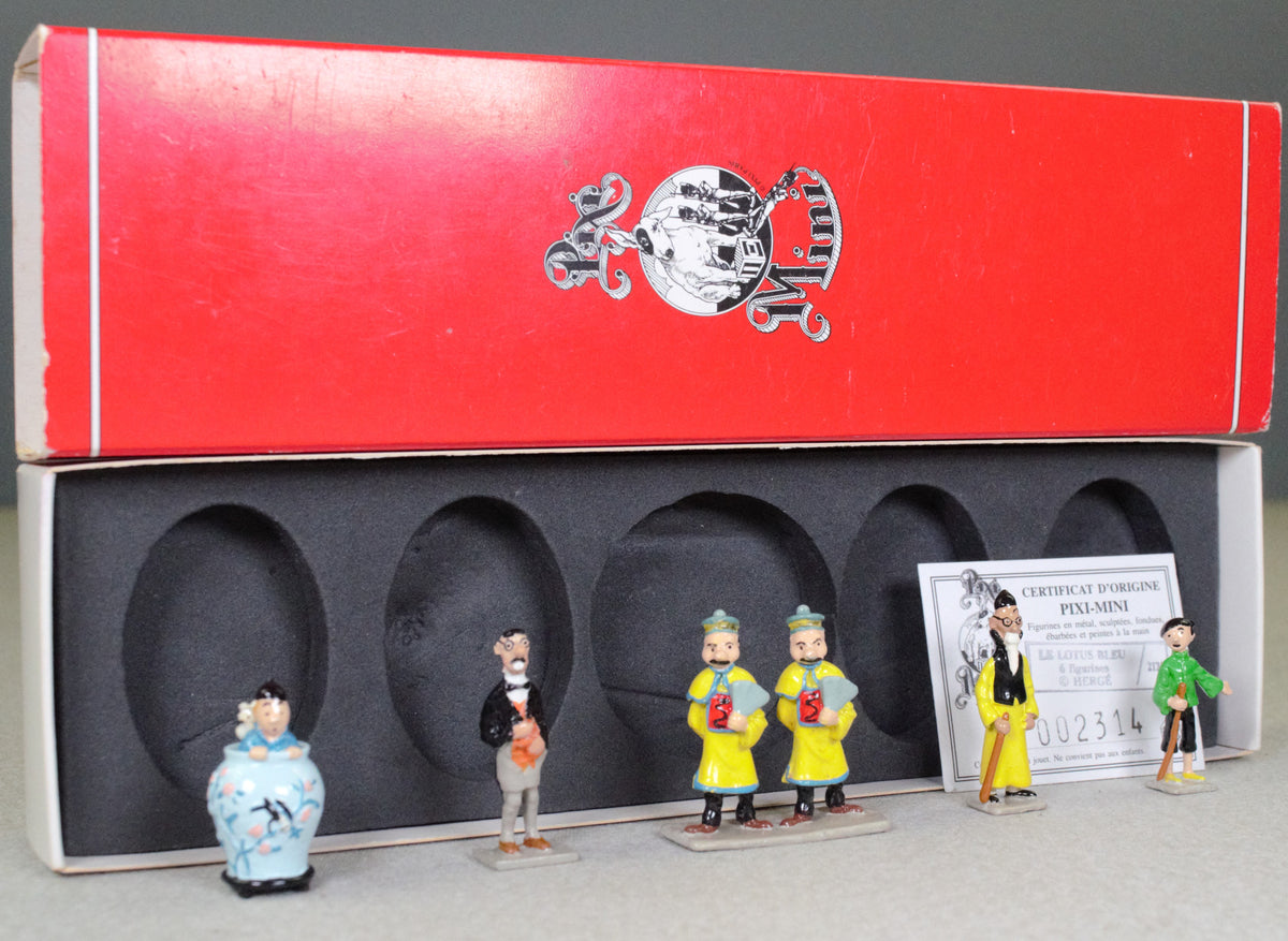 Pixi Mini Serie Tintin Set 2121 "Lotus Bleu" 1995 6x Metal Figurines RARE