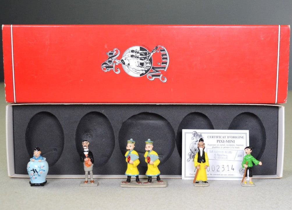 Pixi Mini Serie Tintin Set 2121 "Lotus Bleu" 1995 6x Metal Figurines RARE